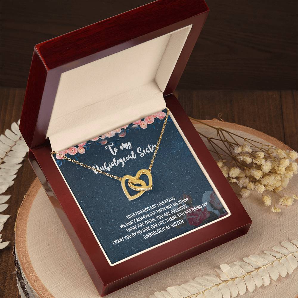 Unbiological Sister Gift Interlocking Hearts Necklace