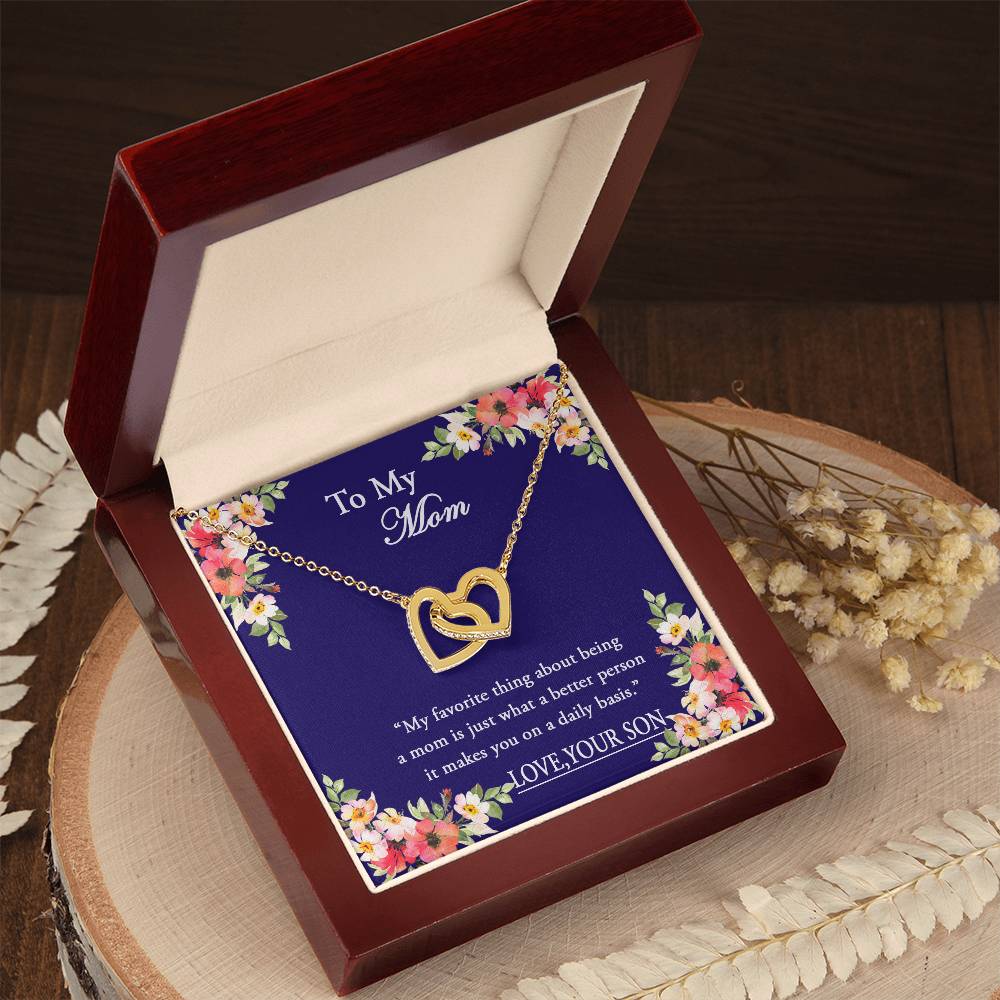 To My Mom I Will Always Be There Dragonfly Necklace Gift For Mom From Son Birthday Mother'S Day Christmas Present Interlocking Hearts Necklace