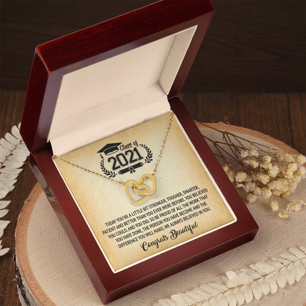 Class Of 2021 - Graduation Interlocking Necklace Interlocking Hearts Necklace
