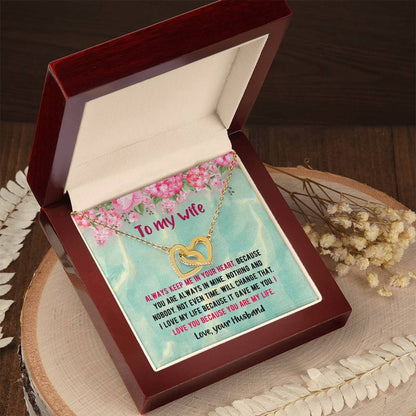 To My Beautiful Wife - Love Your Husband Interlocking Hearts Necklace