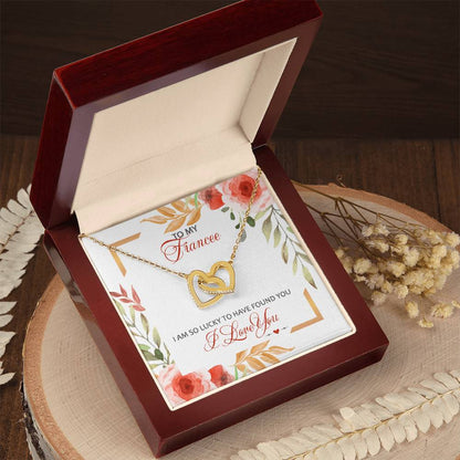 To My Fiancee - I Am So Lucky To Have Found You - I Love You Interlocking Hearts Necklace