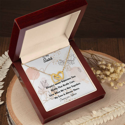 Distance Never Separates - Perfect Us Gift Interlocking Hearts Necklace