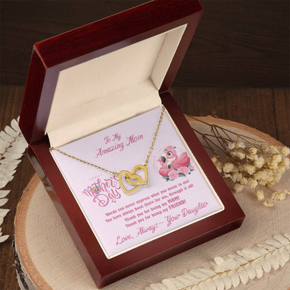 Flamingo Mom'S Day Two Hearts Necklace Interlocking Hearts Necklace