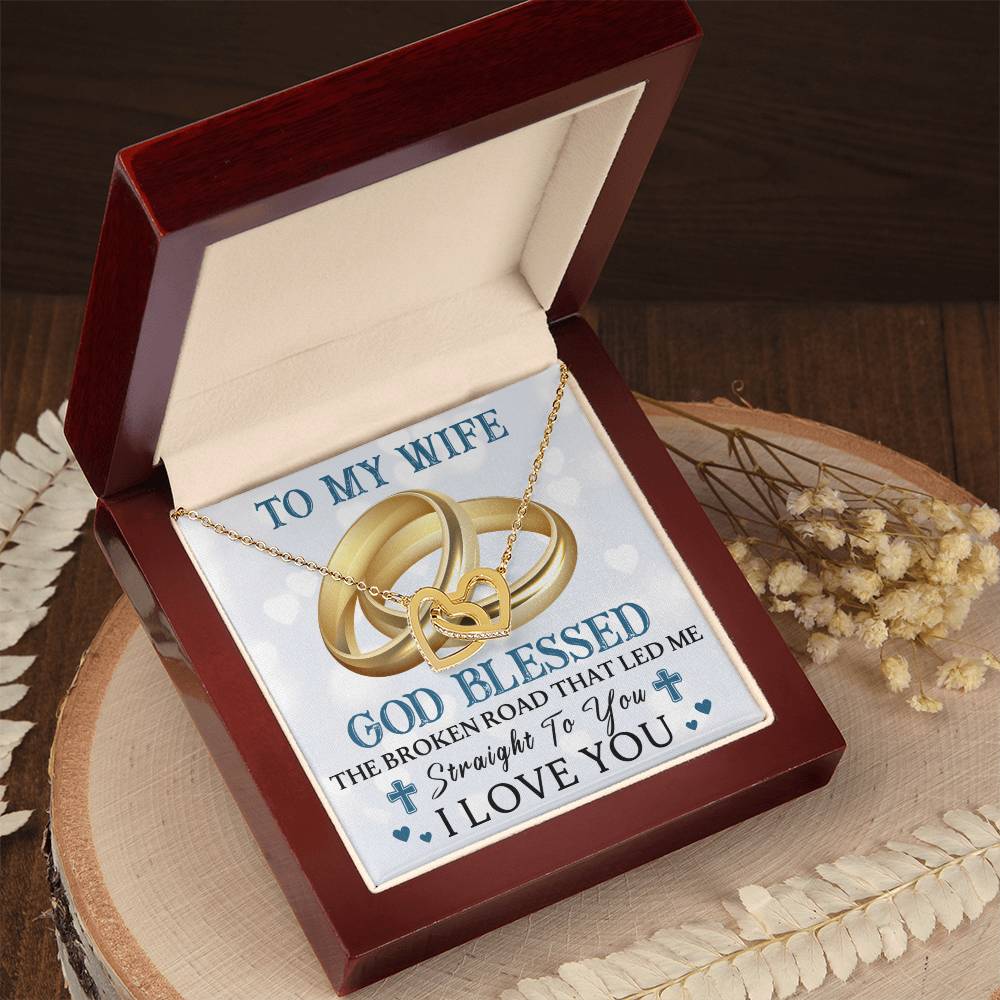 To My Wife - God Blessed - Double Hearts Interlocking Hearts Necklace