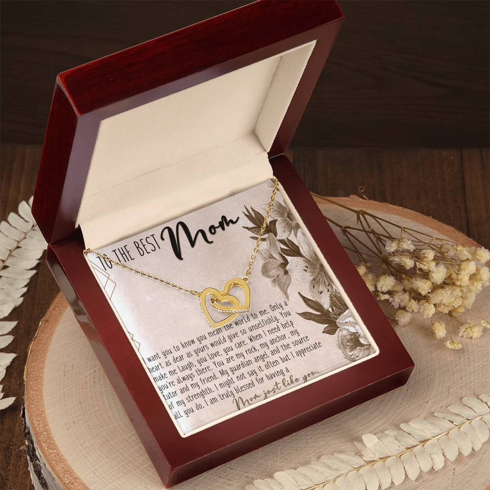 To The Best Mom Interlocking Hearts Necklace Message Card