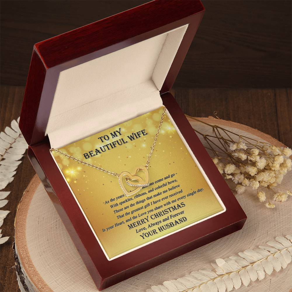 To My Beautiful Wife - Always And Forever - Interlocking Hearts - Merry Christmas Interlocking Hearts Necklace