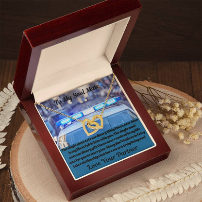 To My Soul Mate Police Partner Interlocking Hearts Necklace