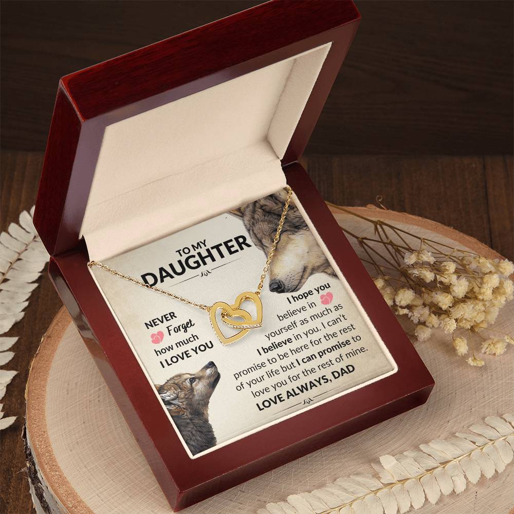 To My Daughter - Never Forget - Necklace Interlocking Hearts Necklace