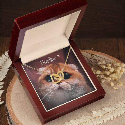 I Love You Cute Gift - Kitten Hearts Necklace Interlocking Hearts Necklace