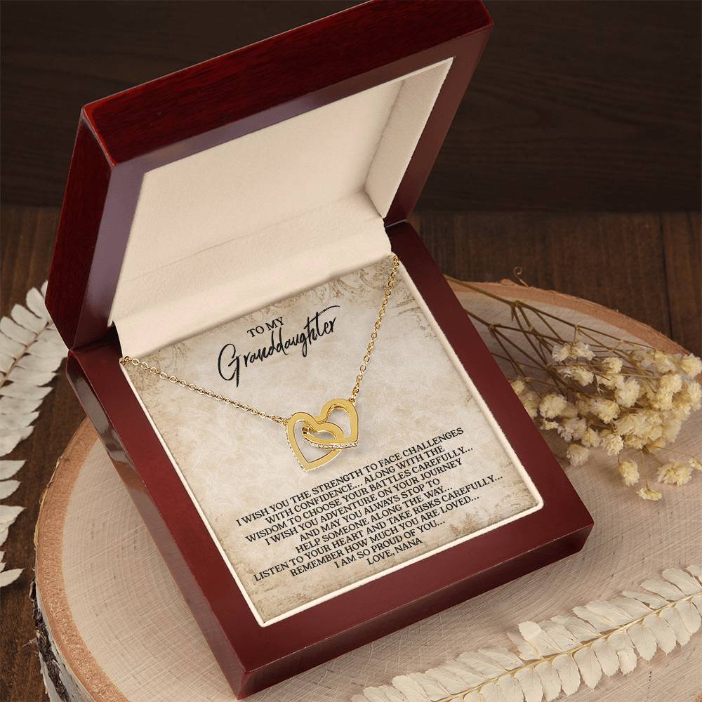 To My Granddaughter - Love Nana - Interlocking Heart Necklace Interlocking Hearts Necklace