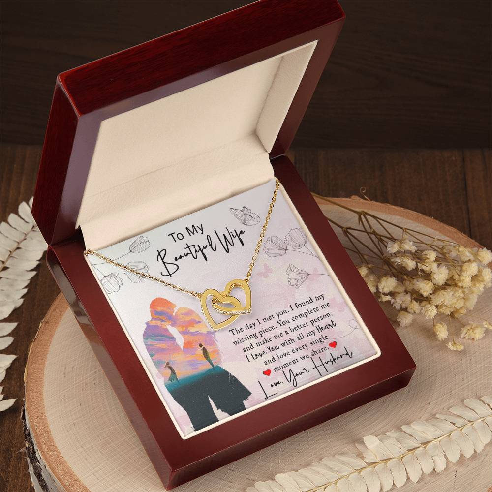 To My Beautiful Wife Interlocking Hearts Necklace