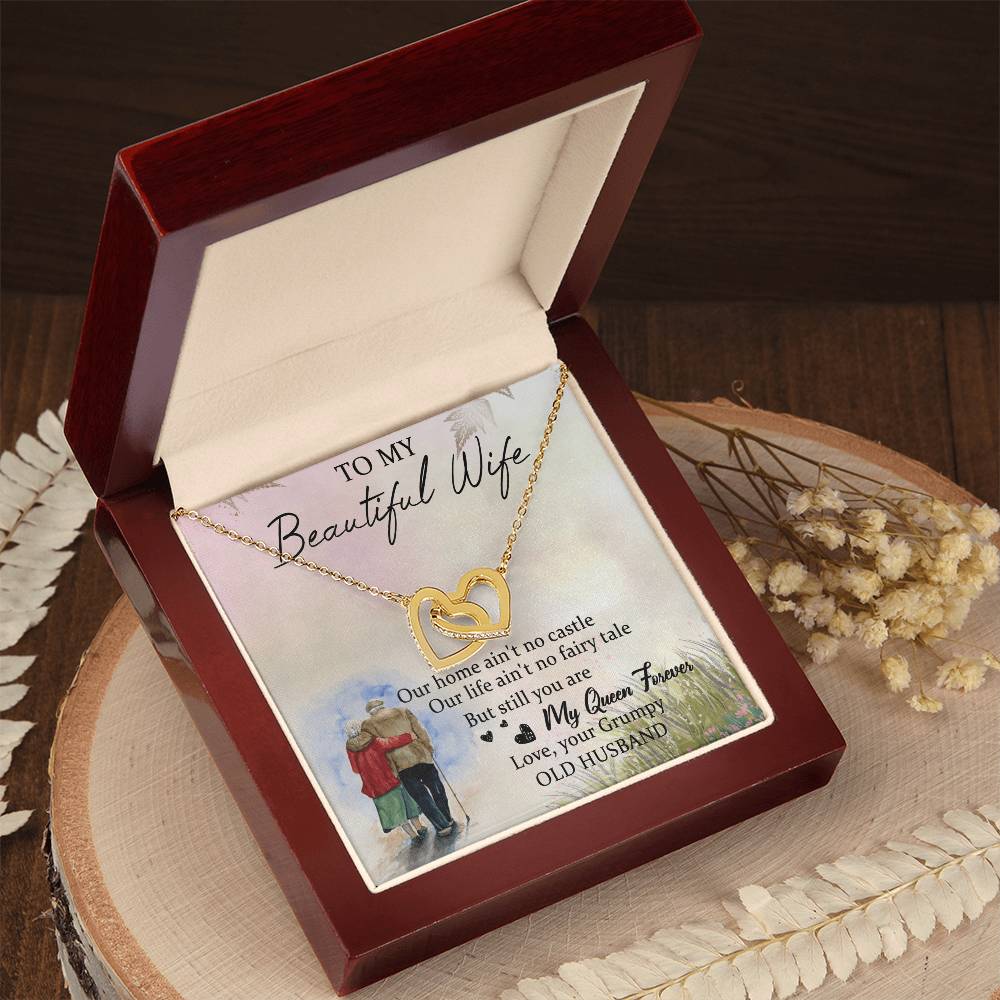 To My Beautiful Wife Interlocking Hearts Necklace Message Card