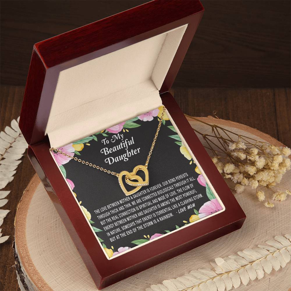 To My Beautiful Daughter Love Between Mother & Daughter Is Forever Necklace Gift Interlocking Hearts Necklace