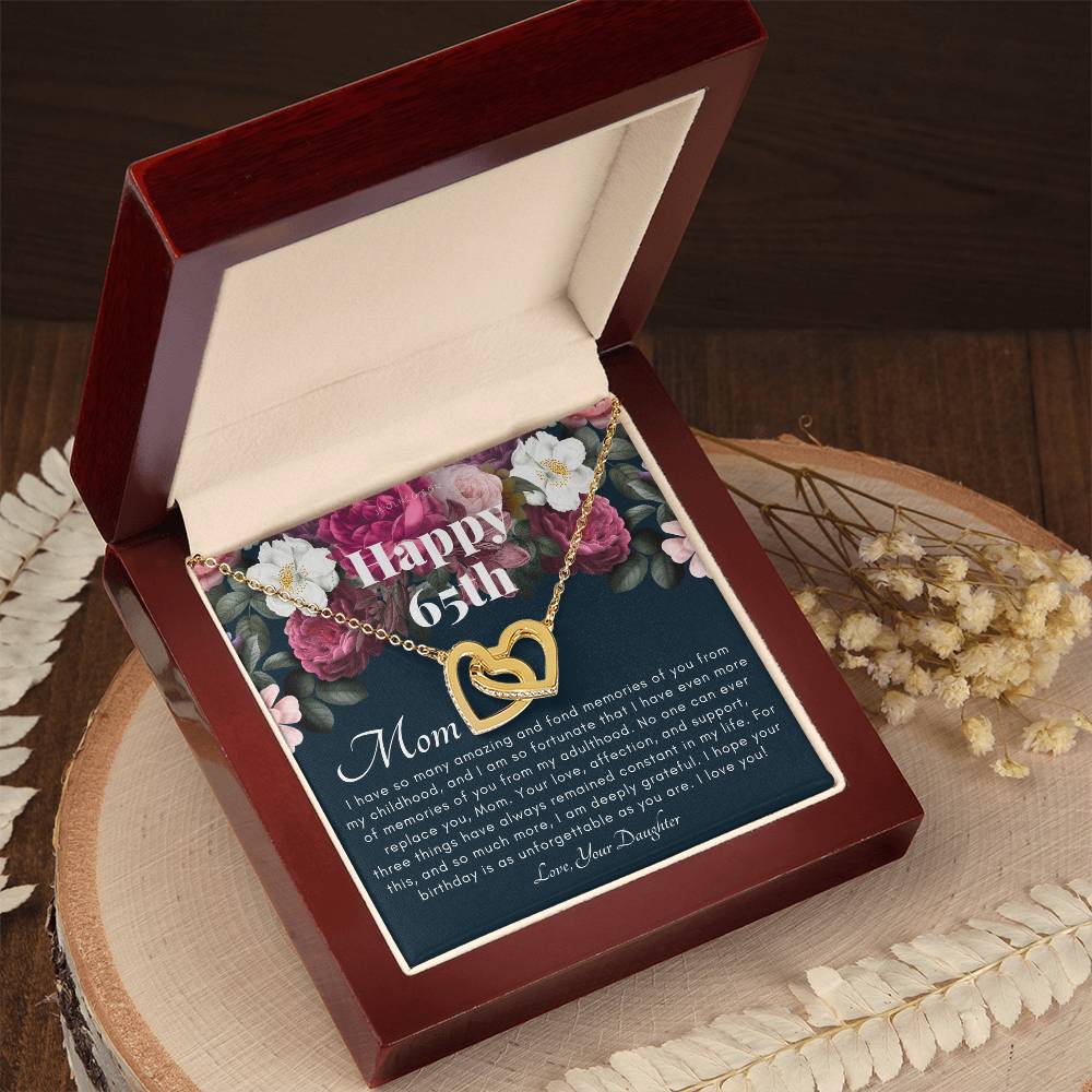 Mother'S 65Th Birthday Gift Gift For Mom On Her Birthday Gift For Mom From Daughter Mom Necklace Best Mom Gift Message Card Interlocking Hearts Necklace