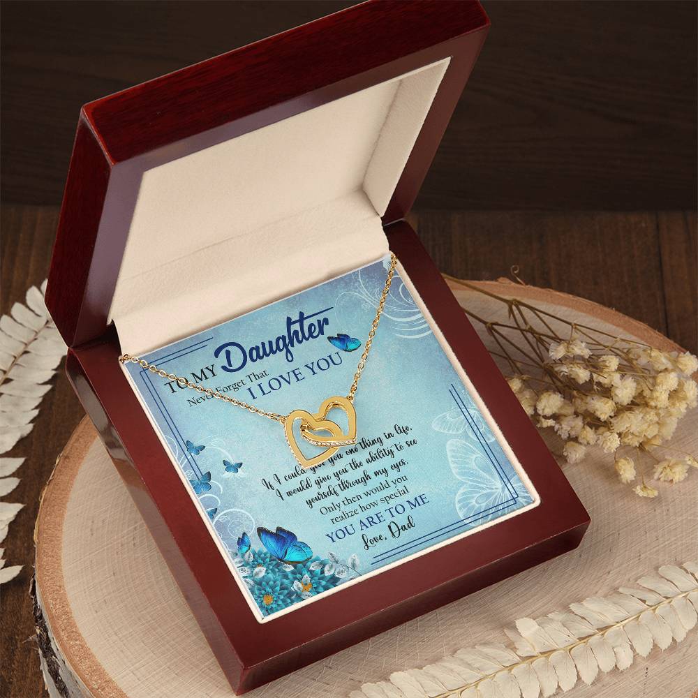 To My Daughter I Love You Butterfly Interlocking Heart Necklace Birthday Message Card From Dad Interlocking Hearts Necklace