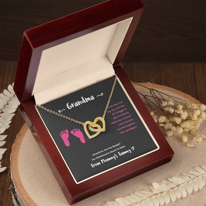 Grandma I Can Hear You Say You Love Me - Pink Version Interlocking Hearts Necklace