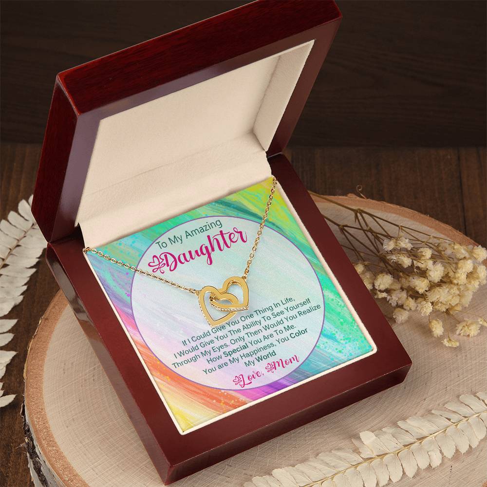 Heart-Melting Gift For Daughter From Mom - You Color My World Interlocking Hearts Necklace