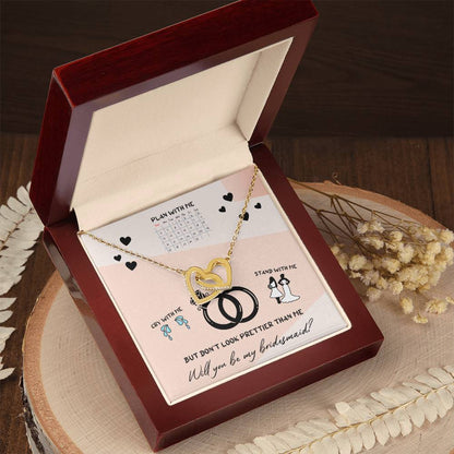 Bridesmaid Proposal Double Heart Necklace Interlocking Hearts Necklace