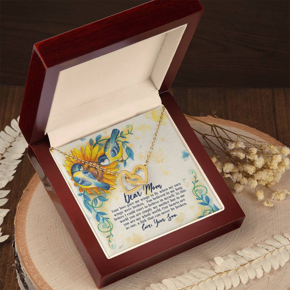 Dear Mom - Your Love Gave Me Wings To Fly When My Own Wings Were Broken From Son Interlocking Hearts Necklace