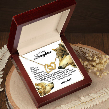 For Your Daughter - This Old Wolf Will Always Have Your Back Interlocking Hearts Necklace