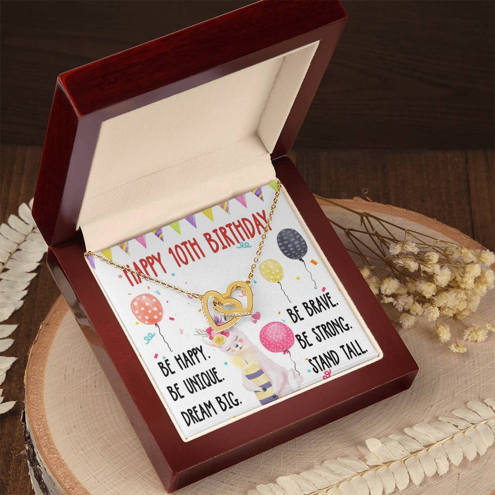 Necklace Gift For Daughter 10Th Birthday Gift For Girl Birthday Gift For 10 Year Old Tenth Birthday Gift Interlocking Hearts Necklace Cute Llama Gift