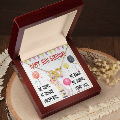 Necklace Gift For Daughter 10Th Birthday Gift For Girl Birthday Gift For 10 Year Old Tenth Birthday Gift Interlocking Hearts Necklace Cute Llama Gift