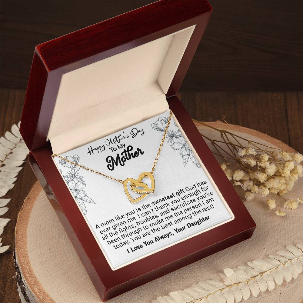 Happy Mother'S Day Mom A Mom Like You Is The Sweetest Gift. Interlocking Hearts Necklace