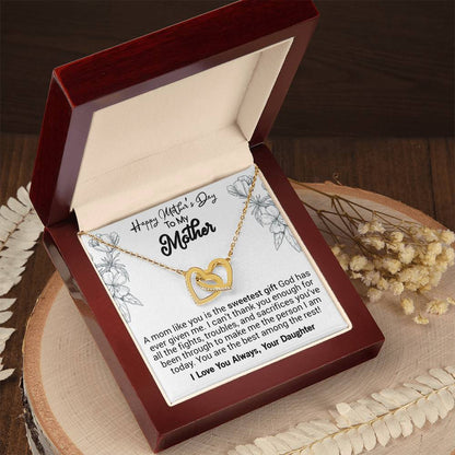 Happy Mother'S Day Mom A Mom Like You Is The Sweetest Gift. Interlocking Hearts Necklace
