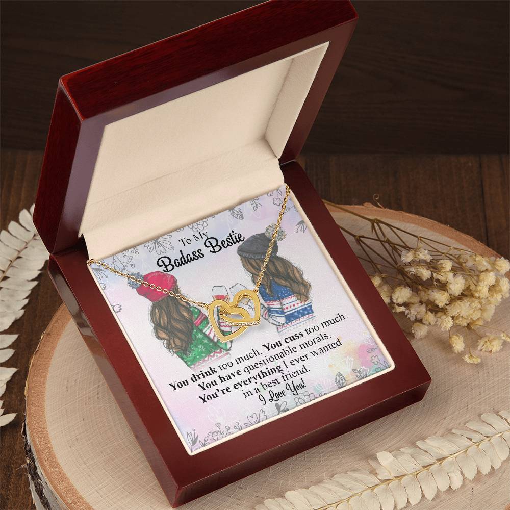 To My Badass Bestie Interlocking Hearts Necklace