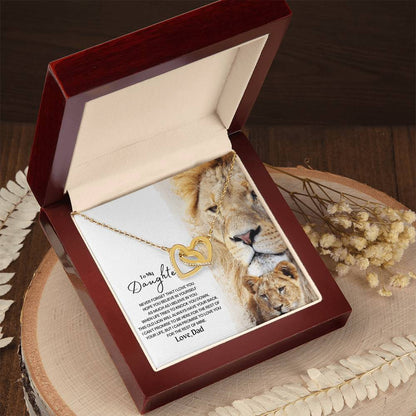 To My Daughter - This Old Lion Will Always Have Your Back Interlocking Hearts Necklace