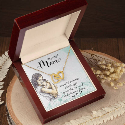 My Angel Mom - Beautiful Memories Silently Kept - Interlocking Hearts Necklace