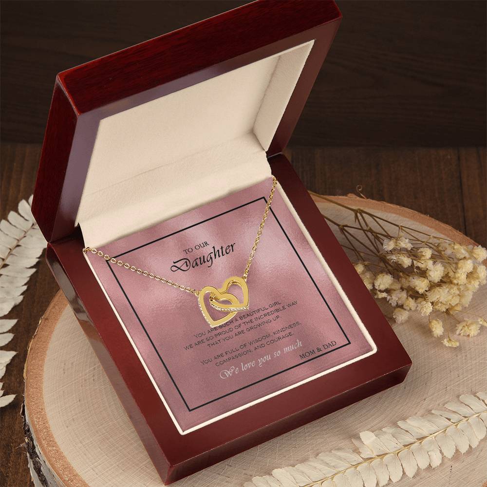 Interlocking Heart Necklace To Your Daughter – From Mom & Dad With Love – Jewelry Gift B1D3T2 Interlocking Hearts Necklace