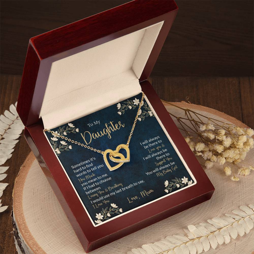 To My Daughter - Unique Heart Bonding Necklace Gift Set Interlocking Hearts Necklace