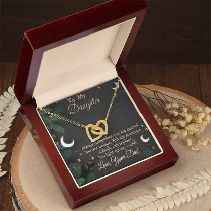 To Daughter - From Dad - You Light Up My World Necklace Interlocking Hearts Necklace