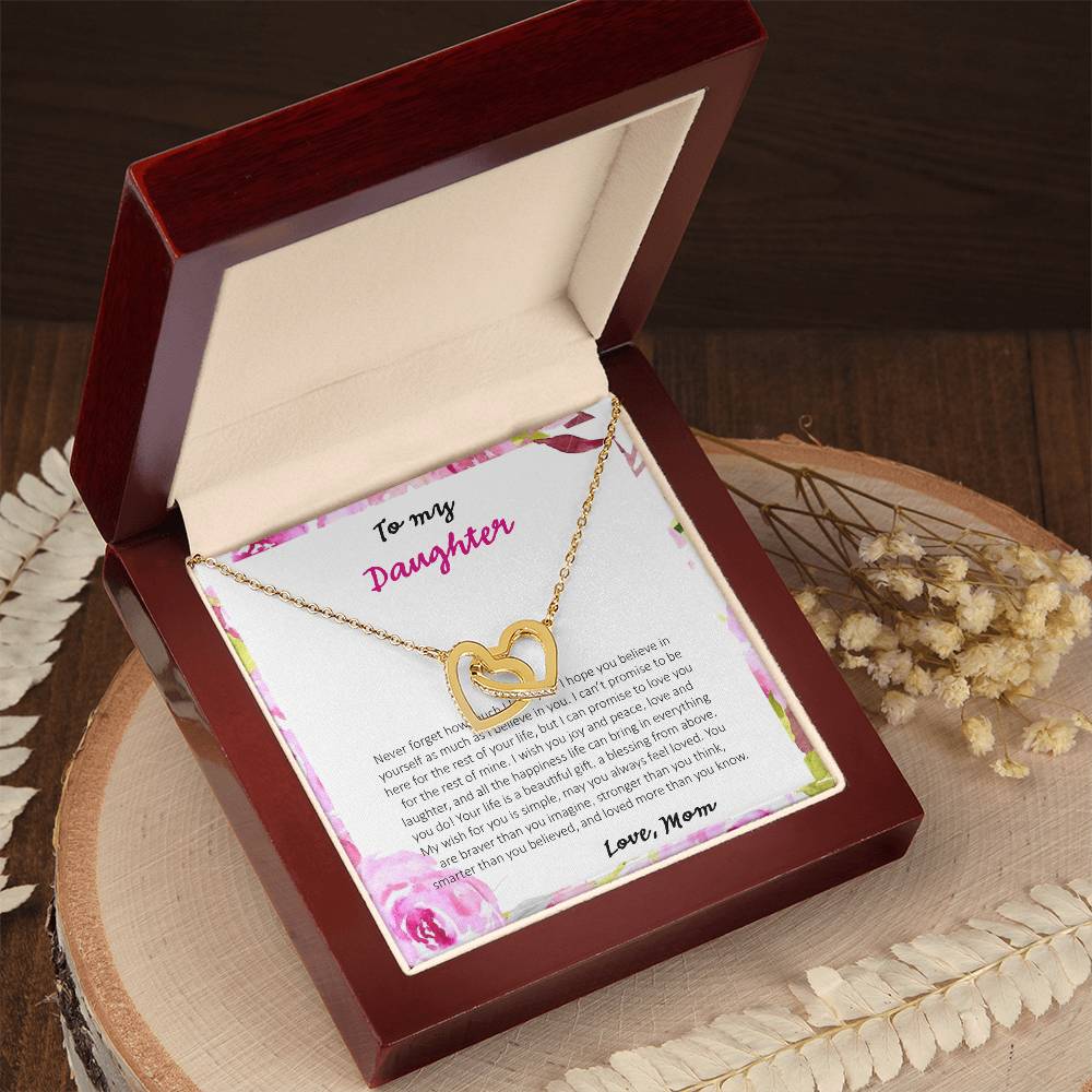 To My Daughter Never Forget How Much I Love You - Love Mom Interlocking Hearts Necklace
