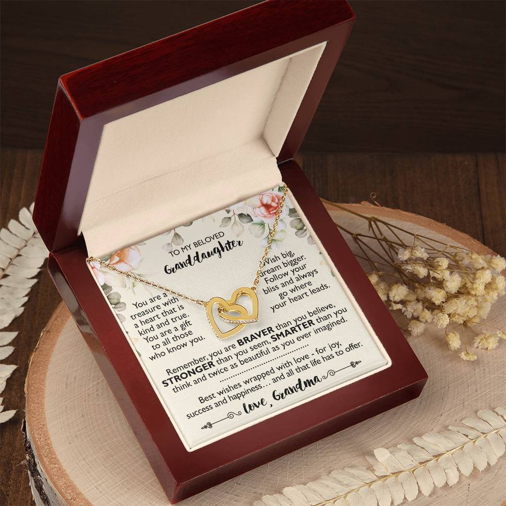 To My Beloved Granddaughter - Interlocking Heart Necklace From Grandma Interlocking Hearts Necklace