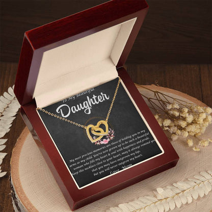 To My Beautiful Daughter Interlocking Hearts Necklace Message Card