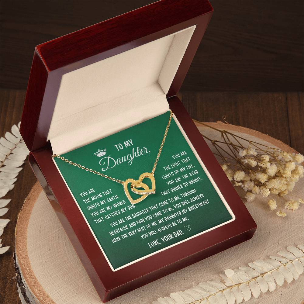 Gift For Daughter From Dad- My Daughter My Sweetheart You Will Always Be To Me Interlocking Hearts Necklace