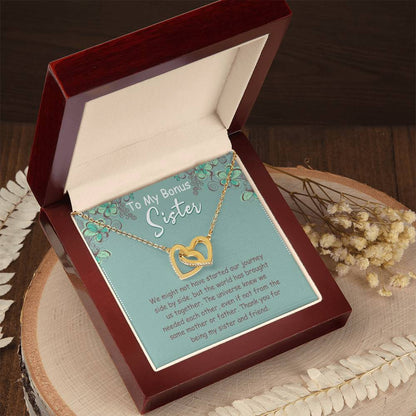 To My Bonus Sister Interlocking Hearts Necklace Message Card