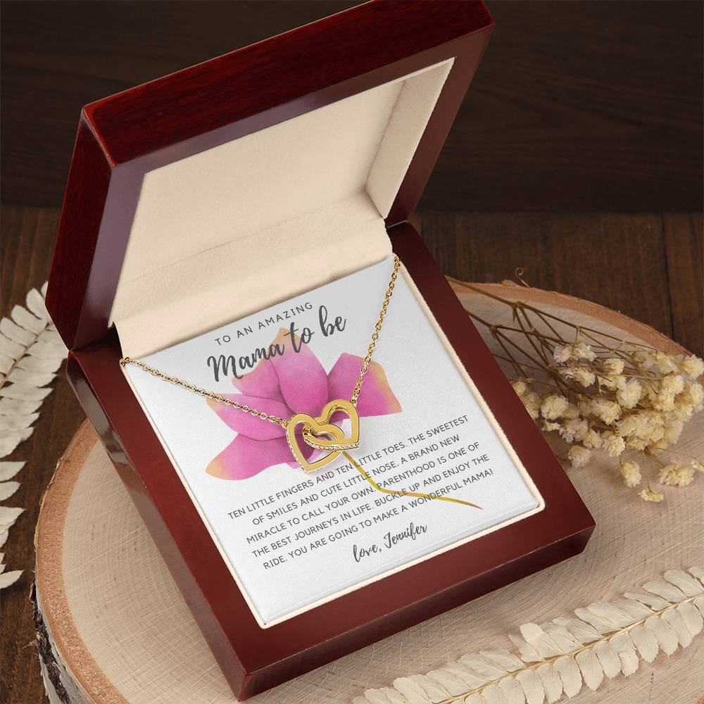 To An Amazing Mama To Be - Pink Rose Interlocking Hearts Necklace