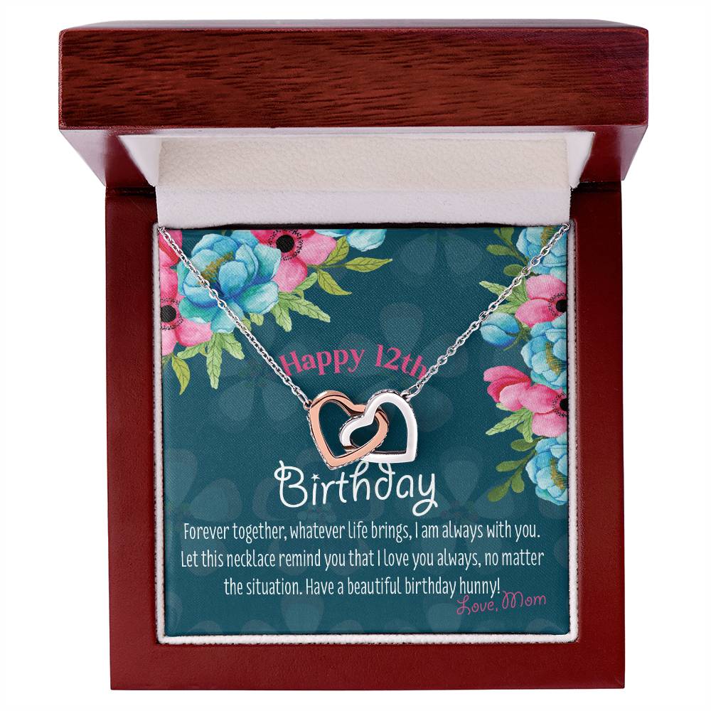 12Th Birthday Gift To Daughter From Mom Heart Birthday Necklace Daughter Turning 12 Gift From Mother Interlocking Hearts Necklace