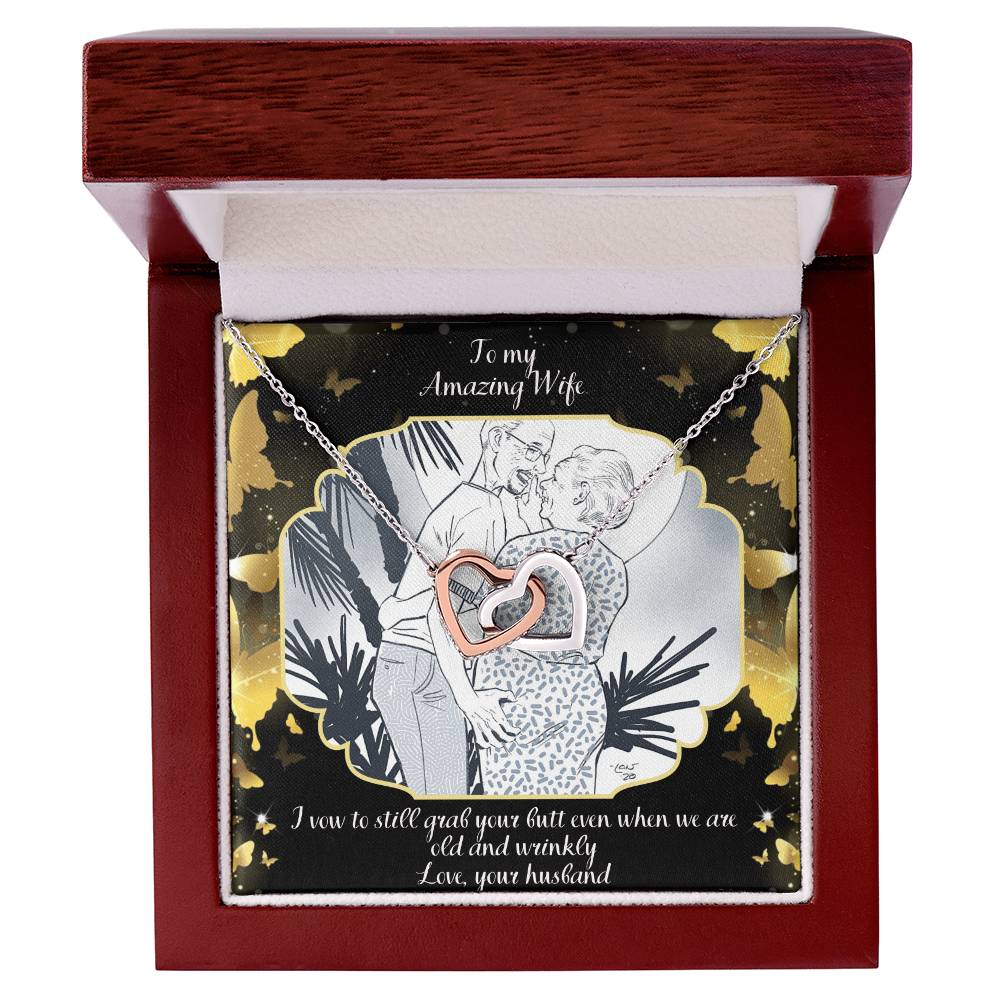 I Vow To Grab Your Butt Even When We Are Old And Wrinkly Two Hearts Interlocking Hearts Necklace