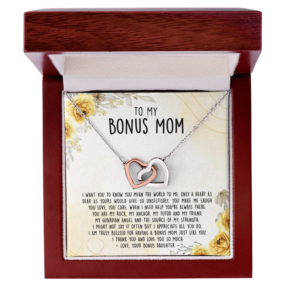 Premium To My Bonus Mom - Only A Heart As Dear As Yours Would Give So Unselfishly Interlocking Hearts Necklace