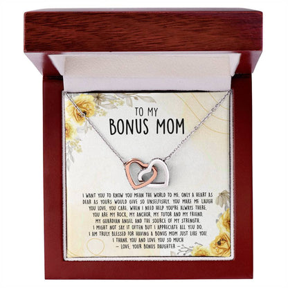 Premium To My Bonus Mom - Only A Heart As Dear As Yours Would Give So Unselfishly Interlocking Hearts Necklace