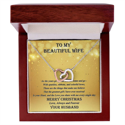 To My Beautiful Wife - Always And Forever - Interlocking Hearts - Merry Christmas Interlocking Hearts Necklace