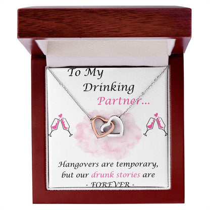 To My Drinking Partner Interlocking Hearts Necklace Message Card