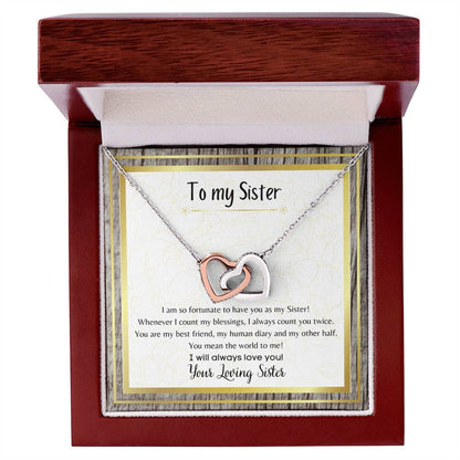 To My Sister Interlocking Hearts Necklace