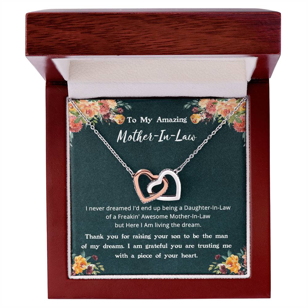 Gift For Mother-In-Law - Living The Dream - Interlocking Interlocking Hearts Necklace