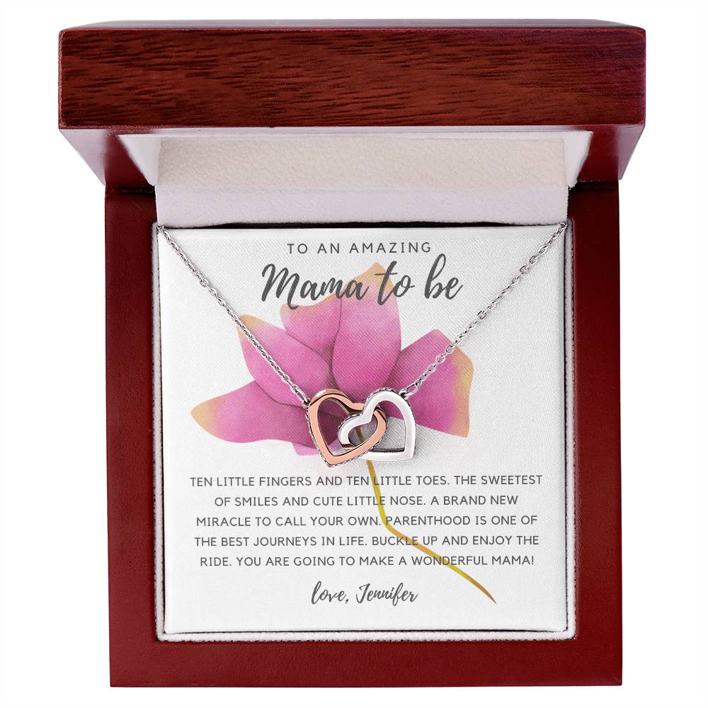 To An Amazing Mama To Be - Pink Rose Interlocking Hearts Necklace