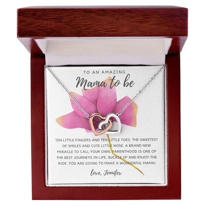 To An Amazing Mama To Be - Pink Rose Interlocking Hearts Necklace